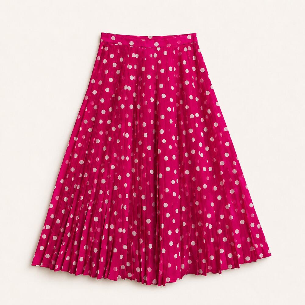 VTG Eleanor P Brenner Silk Pleated Maxi Skirt Sz 6 Pink & White Polka Dot